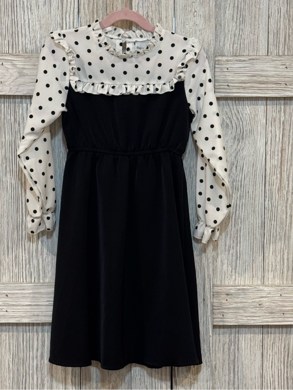 Oopsie Daisy Girls Black Dress with White Polka Dot Bodice - Sz 7/8